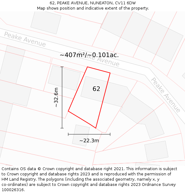 62, PEAKE AVENUE, NUNEATON, CV11 6DW: Plot and title map