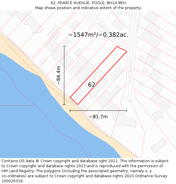 62, PEARCE AVENUE, POOLE, BH14 8EH: Plot and title map