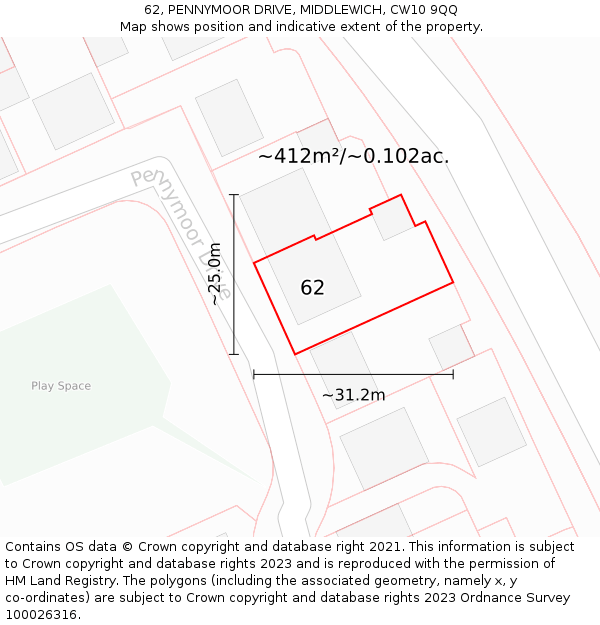 62, PENNYMOOR DRIVE, MIDDLEWICH, CW10 9QQ: Plot and title map