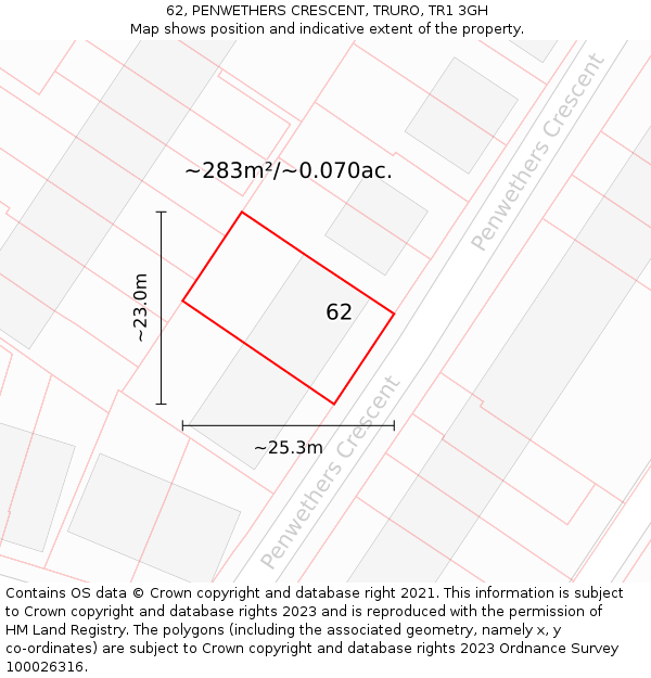 62, PENWETHERS CRESCENT, TRURO, TR1 3GH: Plot and title map