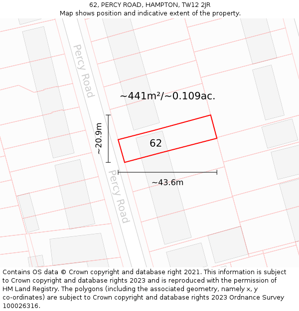 62, PERCY ROAD, HAMPTON, TW12 2JR: Plot and title map