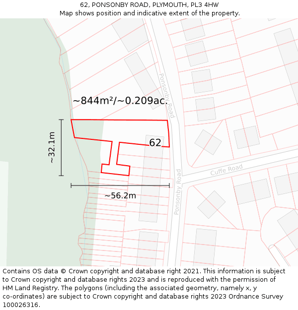 62, PONSONBY ROAD, PLYMOUTH, PL3 4HW: Plot and title map