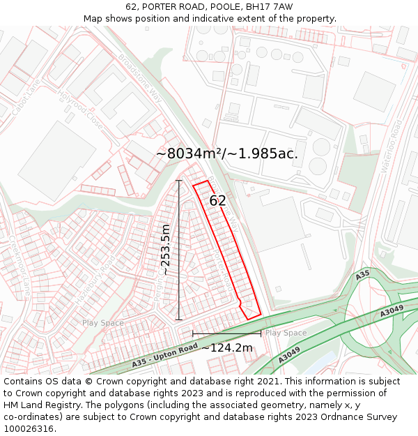 62, PORTER ROAD, POOLE, BH17 7AW: Plot and title map