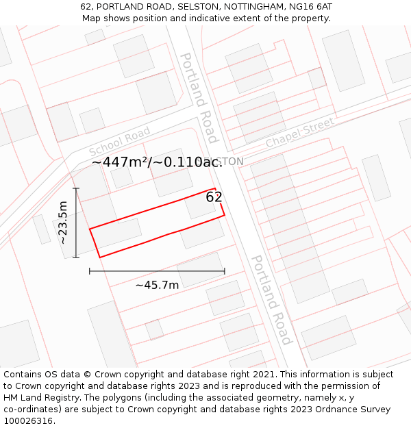 62, PORTLAND ROAD, SELSTON, NOTTINGHAM, NG16 6AT: Plot and title map