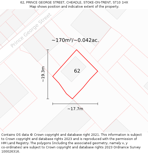 62, PRINCE GEORGE STREET, CHEADLE, STOKE-ON-TRENT, ST10 1HX: Plot and title map