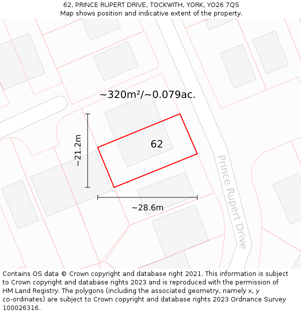 62, PRINCE RUPERT DRIVE, TOCKWITH, YORK, YO26 7QS: Plot and title map