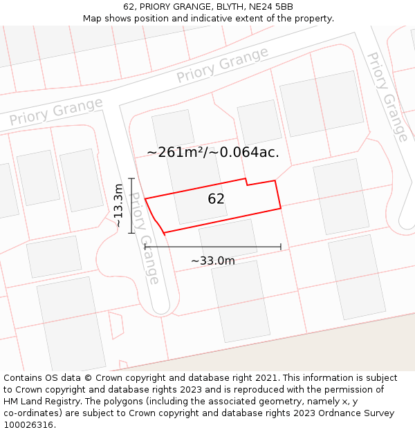62, PRIORY GRANGE, BLYTH, NE24 5BB: Plot and title map