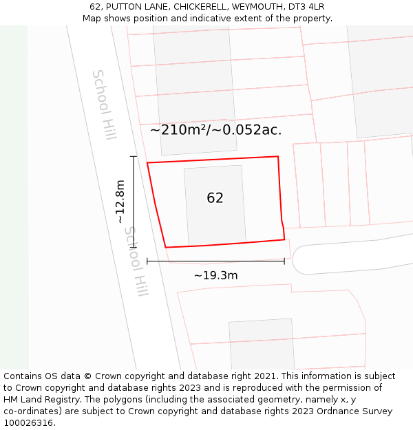 62, PUTTON LANE, CHICKERELL, WEYMOUTH, DT3 4LR: Plot and title map