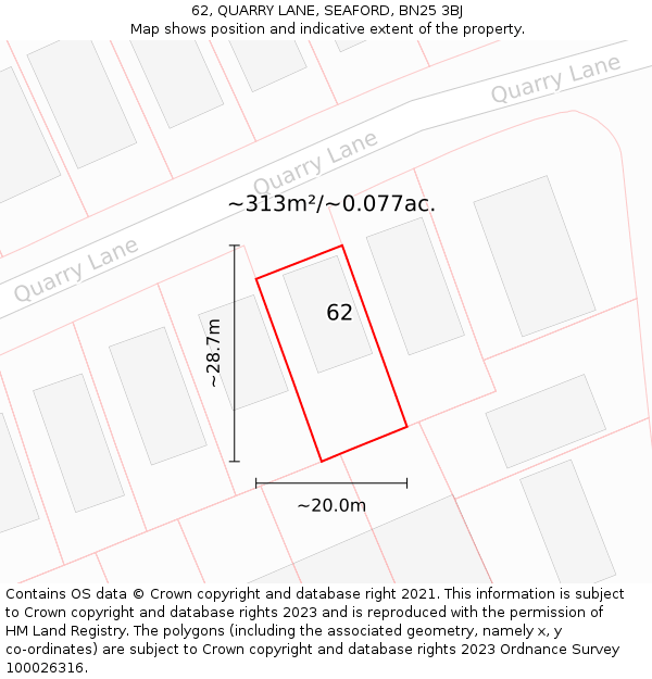 62, QUARRY LANE, SEAFORD, BN25 3BJ: Plot and title map