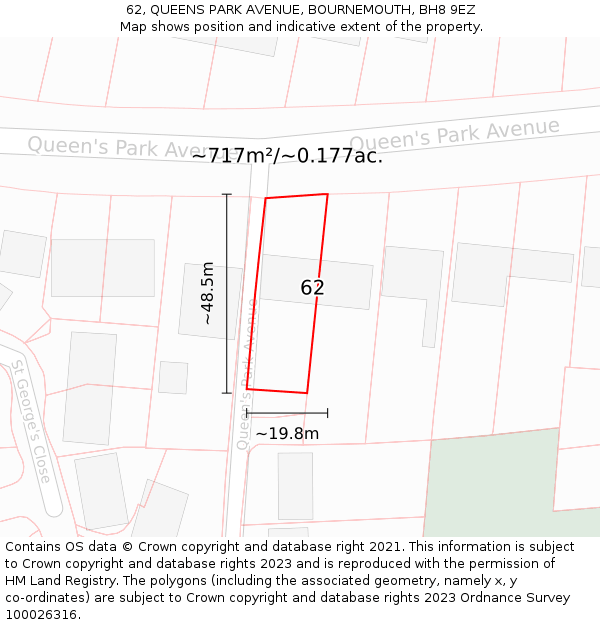 62, QUEENS PARK AVENUE, BOURNEMOUTH, BH8 9EZ: Plot and title map