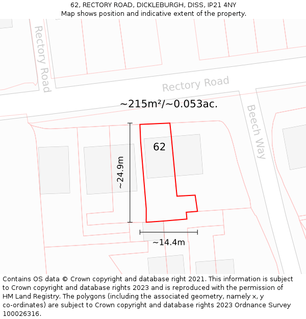62, RECTORY ROAD, DICKLEBURGH, DISS, IP21 4NY: Plot and title map