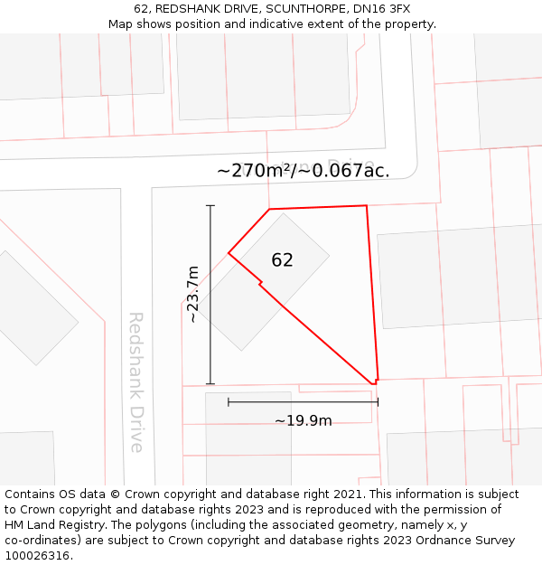 62, REDSHANK DRIVE, SCUNTHORPE, DN16 3FX: Plot and title map