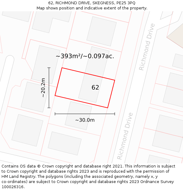 62, RICHMOND DRIVE, SKEGNESS, PE25 3PQ: Plot and title map