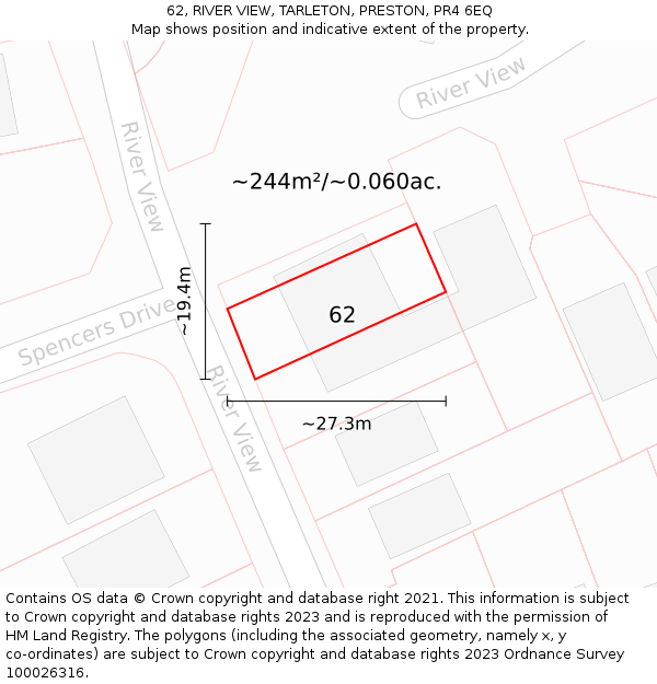62, RIVER VIEW, TARLETON, PRESTON, PR4 6EQ: Plot and title map