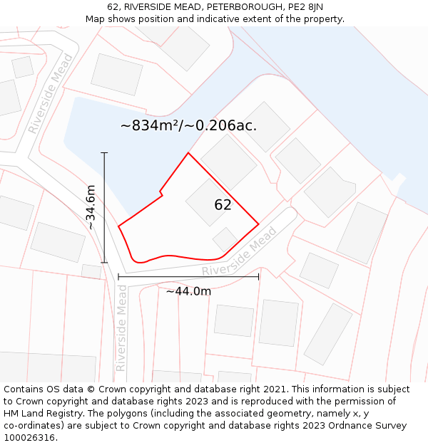 62, RIVERSIDE MEAD, PETERBOROUGH, PE2 8JN: Plot and title map