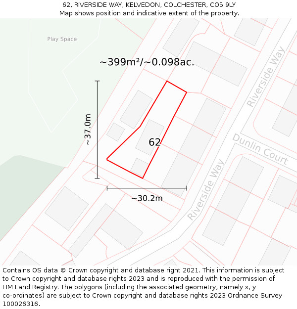 62, RIVERSIDE WAY, KELVEDON, COLCHESTER, CO5 9LY: Plot and title map