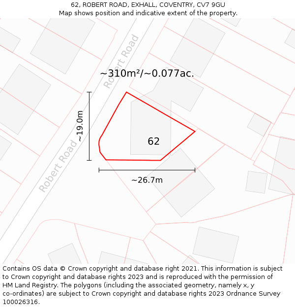 62, ROBERT ROAD, EXHALL, COVENTRY, CV7 9GU: Plot and title map
