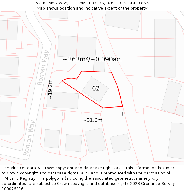 62, ROMAN WAY, HIGHAM FERRERS, RUSHDEN, NN10 8NS: Plot and title map