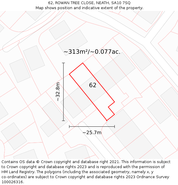 62, ROWAN TREE CLOSE, NEATH, SA10 7SQ: Plot and title map