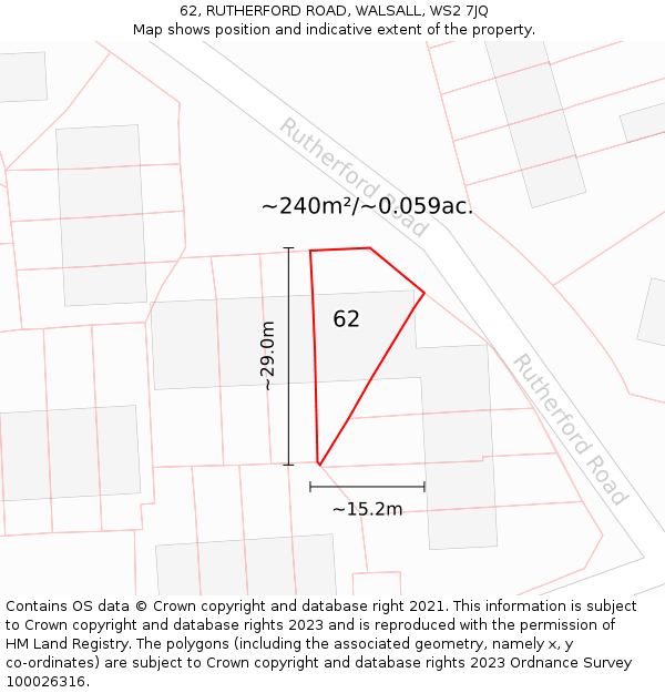 62, RUTHERFORD ROAD, WALSALL, WS2 7JQ: Plot and title map