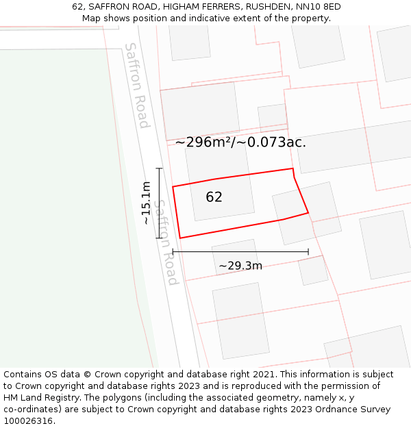 62, SAFFRON ROAD, HIGHAM FERRERS, RUSHDEN, NN10 8ED: Plot and title map