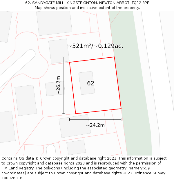 62, SANDYGATE MILL, KINGSTEIGNTON, NEWTON ABBOT, TQ12 3PE: Plot and title map