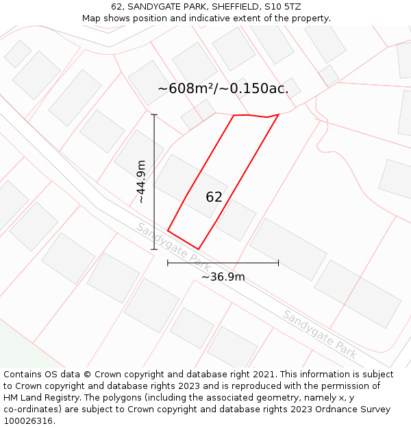 62, SANDYGATE PARK, SHEFFIELD, S10 5TZ: Plot and title map