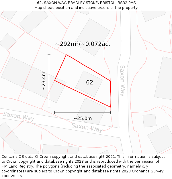 62, SAXON WAY, BRADLEY STOKE, BRISTOL, BS32 9AS: Plot and title map