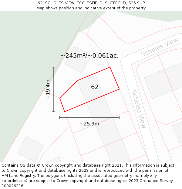 62, SCHOLES VIEW, ECCLESFIELD, SHEFFIELD, S35 9UP: Plot and title map