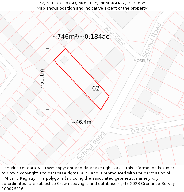 62, SCHOOL ROAD, MOSELEY, BIRMINGHAM, B13 9SW: Plot and title map