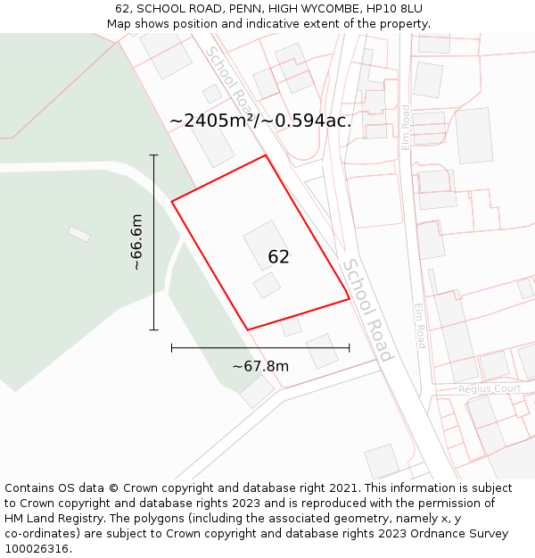 62, SCHOOL ROAD, PENN, HIGH WYCOMBE, HP10 8LU: Plot and title map