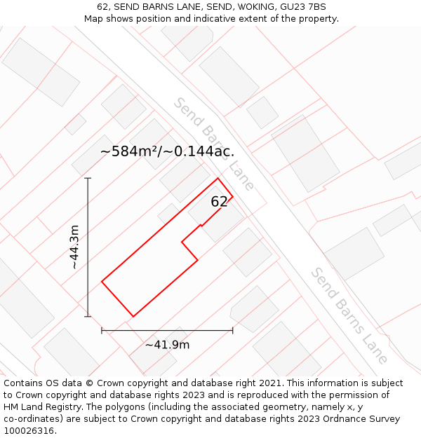62, SEND BARNS LANE, SEND, WOKING, GU23 7BS: Plot and title map