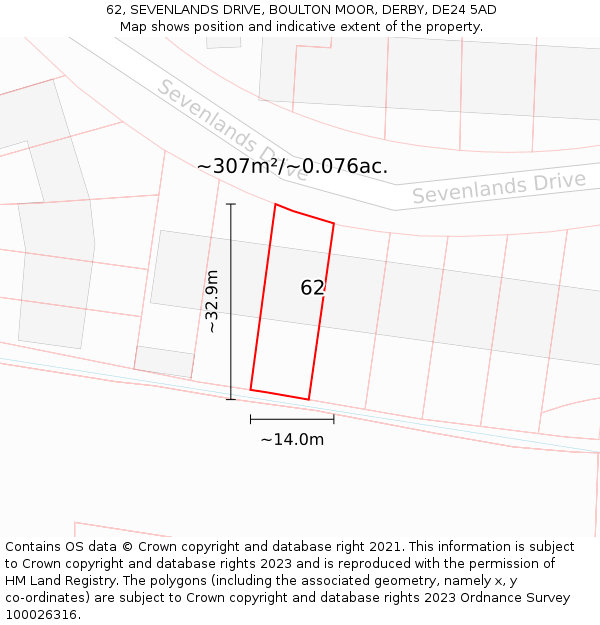 62, SEVENLANDS DRIVE, BOULTON MOOR, DERBY, DE24 5AD: Plot and title map