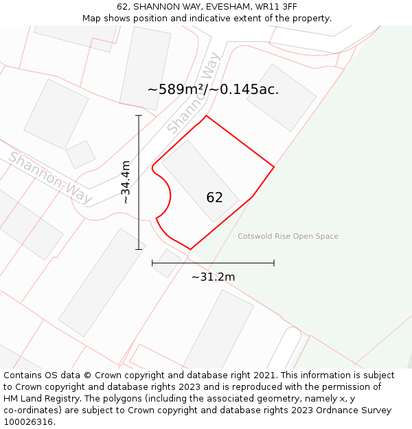 62, SHANNON WAY, EVESHAM, WR11 3FF: Plot and title map