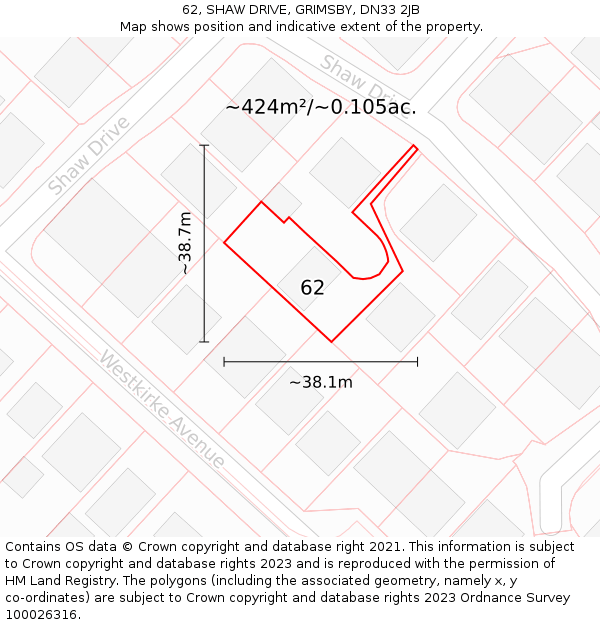 62, SHAW DRIVE, GRIMSBY, DN33 2JB: Plot and title map