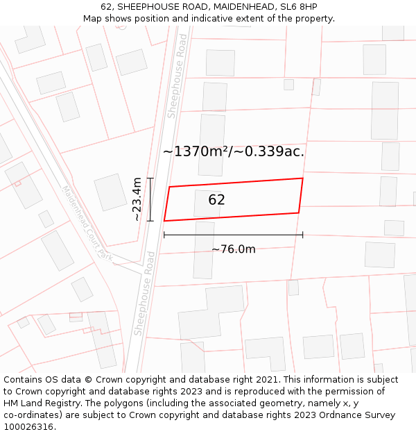 62, SHEEPHOUSE ROAD, MAIDENHEAD, SL6 8HP: Plot and title map