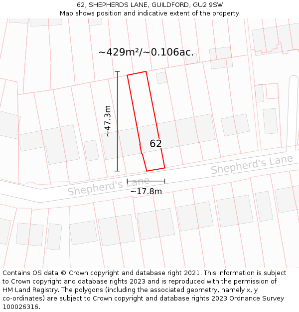 62, SHEPHERDS LANE, GUILDFORD, GU2 9SW: Plot and title map