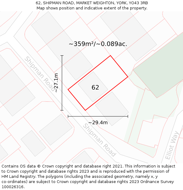 62, SHIPMAN ROAD, MARKET WEIGHTON, YORK, YO43 3RB: Plot and title map