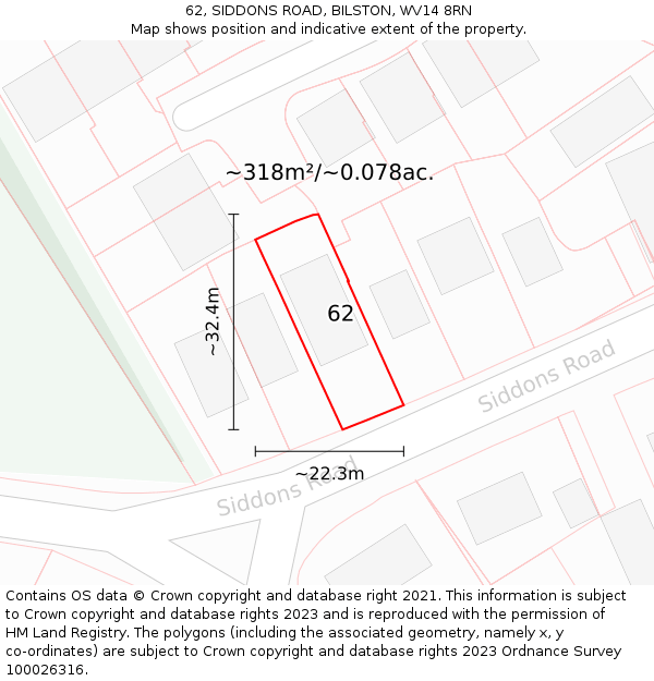 62, SIDDONS ROAD, BILSTON, WV14 8RN: Plot and title map