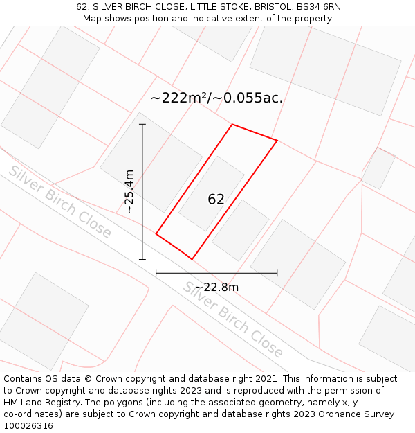 62, SILVER BIRCH CLOSE, LITTLE STOKE, BRISTOL, BS34 6RN: Plot and title map