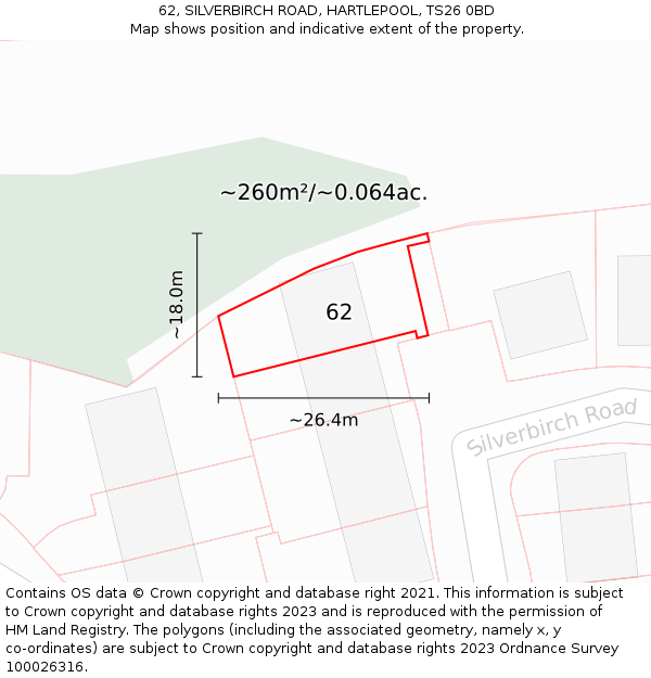 62, SILVERBIRCH ROAD, HARTLEPOOL, TS26 0BD: Plot and title map