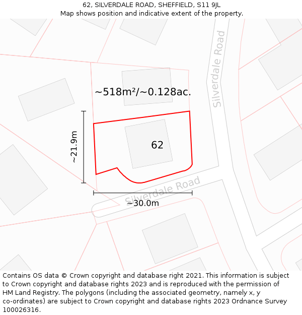62, SILVERDALE ROAD, SHEFFIELD, S11 9JL: Plot and title map