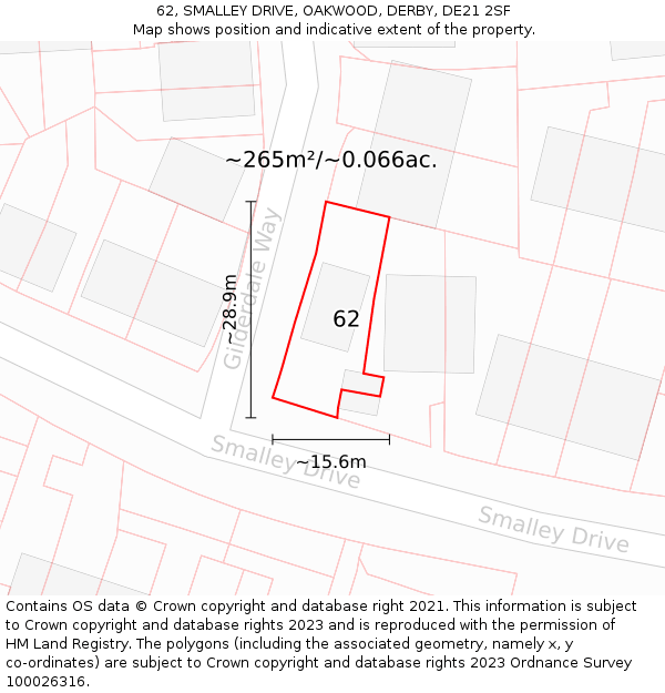 62, SMALLEY DRIVE, OAKWOOD, DERBY, DE21 2SF: Plot and title map