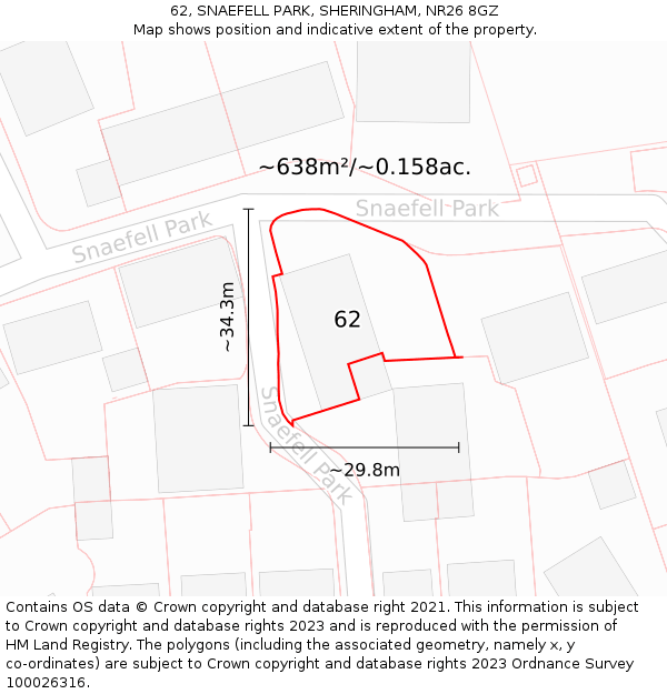 62, SNAEFELL PARK, SHERINGHAM, NR26 8GZ: Plot and title map