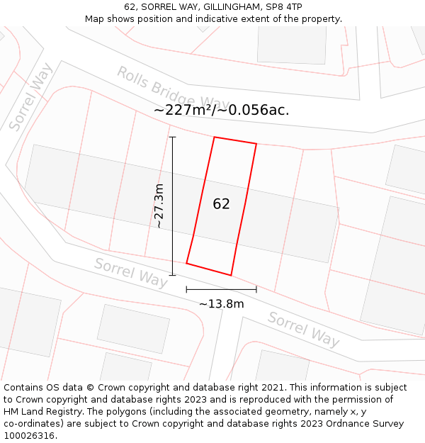 62, SORREL WAY, GILLINGHAM, SP8 4TP: Plot and title map