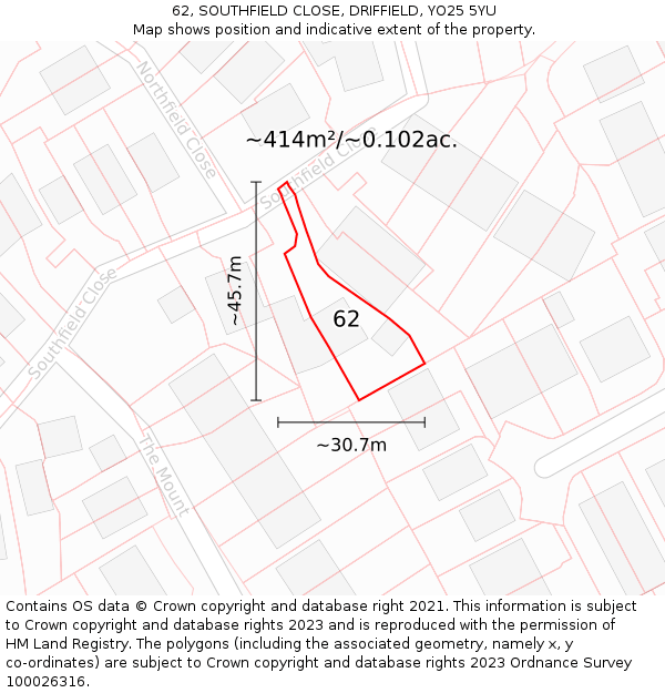 62, SOUTHFIELD CLOSE, DRIFFIELD, YO25 5YU: Plot and title map