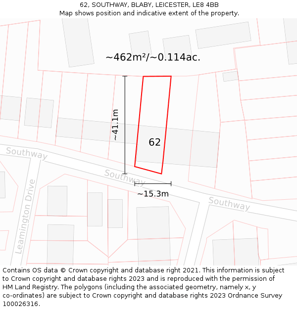 62, SOUTHWAY, BLABY, LEICESTER, LE8 4BB: Plot and title map