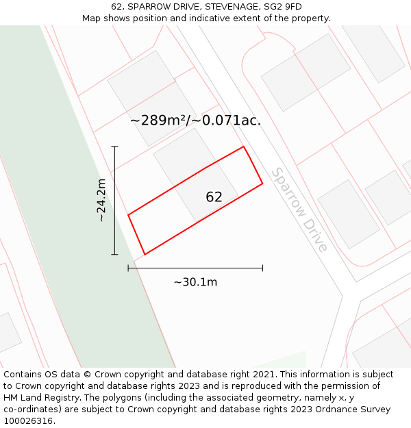 62, SPARROW DRIVE, STEVENAGE, SG2 9FD: Plot and title map