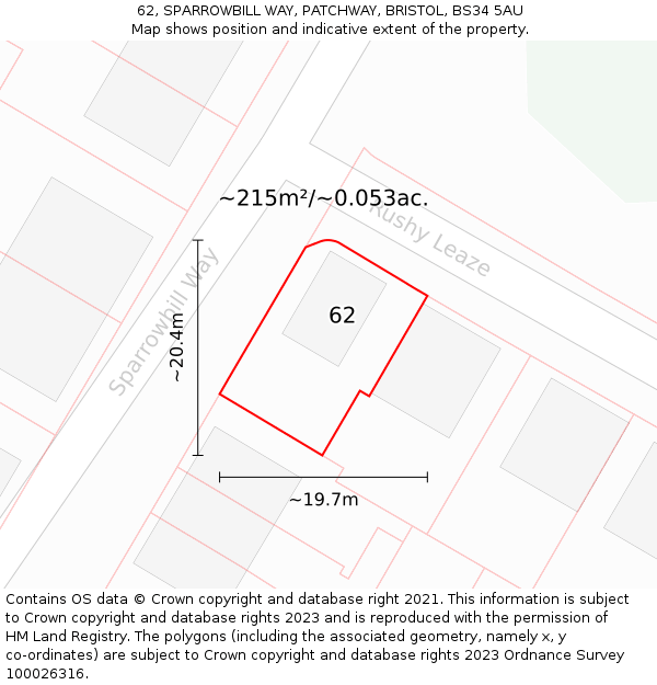 62, SPARROWBILL WAY, PATCHWAY, BRISTOL, BS34 5AU: Plot and title map
