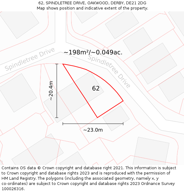 62, SPINDLETREE DRIVE, OAKWOOD, DERBY, DE21 2DG: Plot and title map